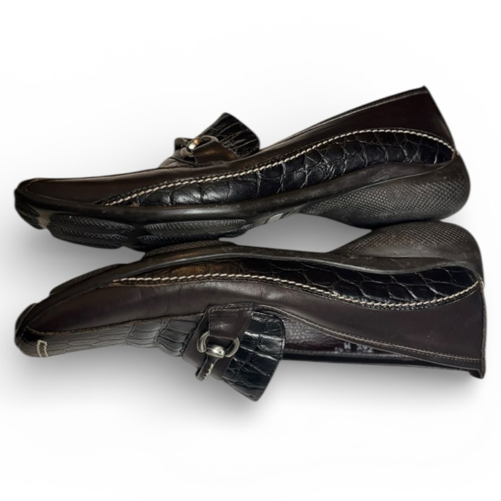 Sesto Meucci Brown Leather Loafers Womens Sz 8.5 Horse Bit Buckle Croc Embossed - Picture 11 of 14